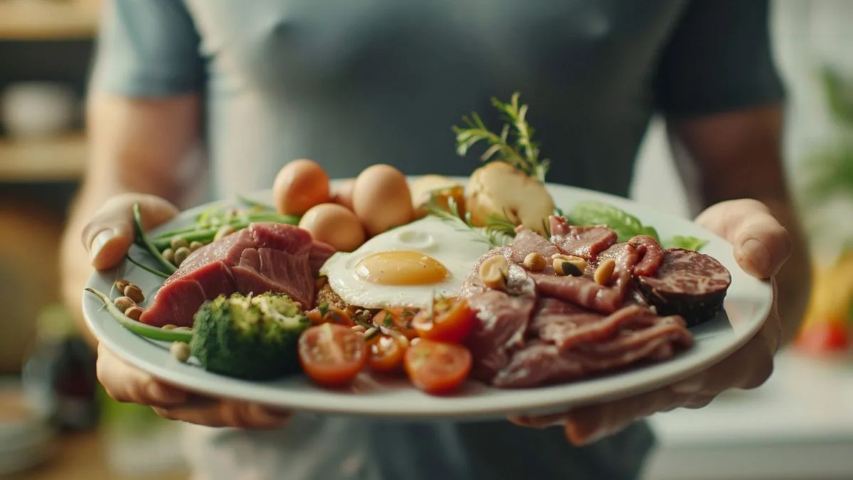 Aliments riches en protéines : où trouver les protéines ? Wholesome person holding a plate of proteinrich food choices