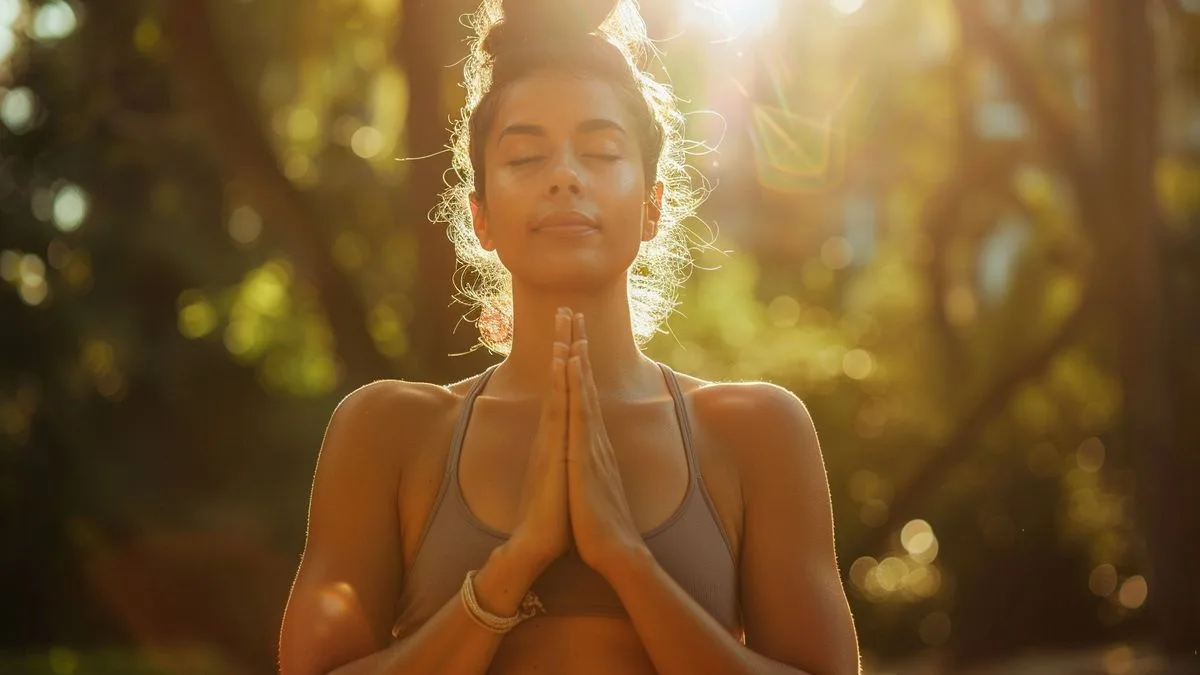 Vitamine D : Une hormone pour la santé A woman doing yoga outside in the sunlight, radiating health and vitality.