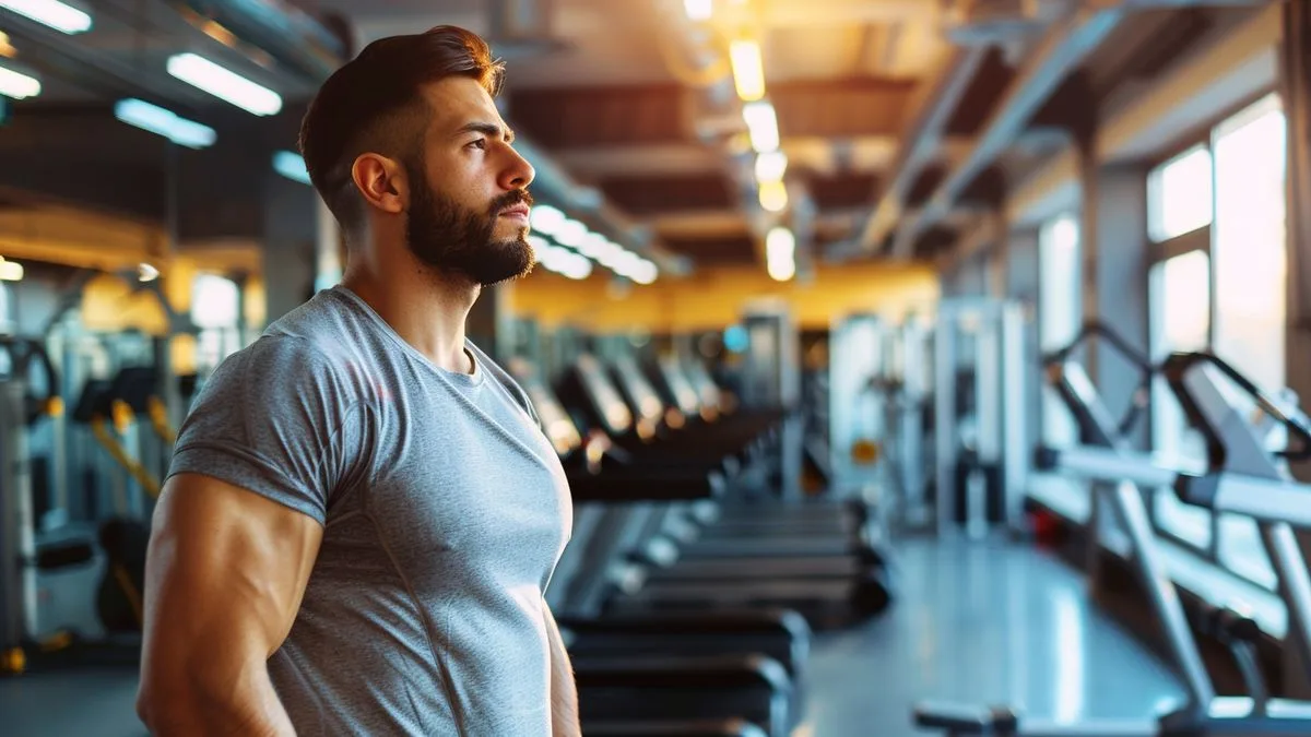 Man exercising in a gym to boost metabolism and thyroid function.